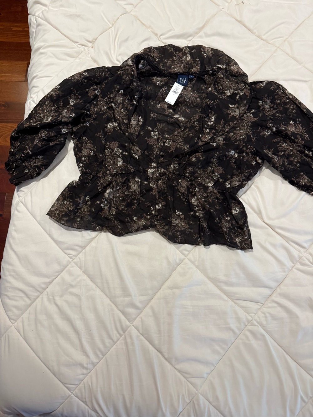 GAP Black and Brown Floral Ruffle Peplum Blouse
